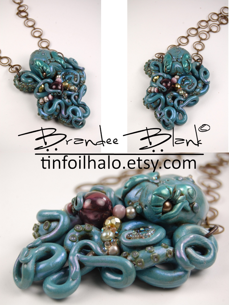 Blue Grey Compact Octopi necklace