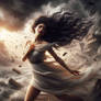 Greek goddess in a windstorm windy dress 