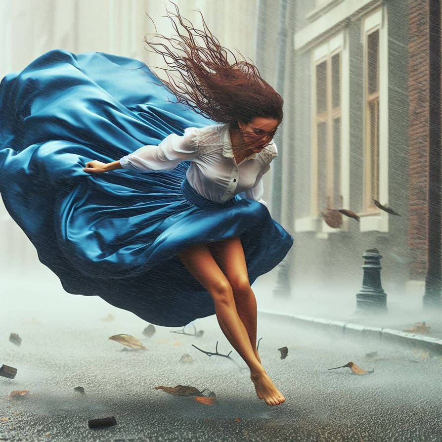 Windy blue satin skirt in storm and blouse by Fumikagee on DeviantArt