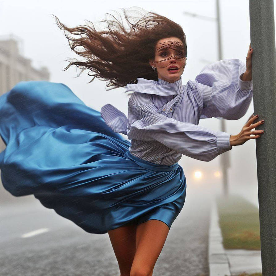 Windy blue satin skirt in storm and blouse by Fumikagee on DeviantArt