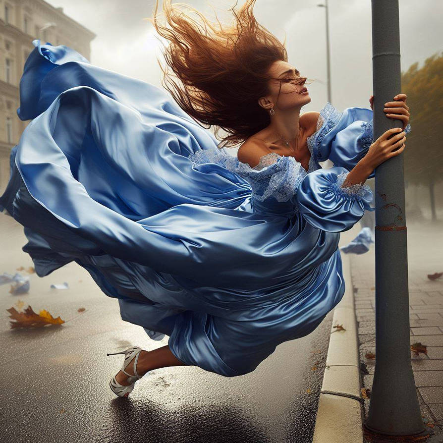 Windy blue satin skirt in storm and blouse by Fumikagee on DeviantArt