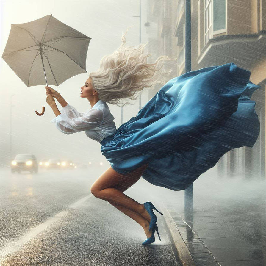 Windy blue satin skirt in storm and blouse by Fumikagee on DeviantArt