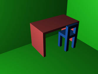 Blue Chair, Red Desk