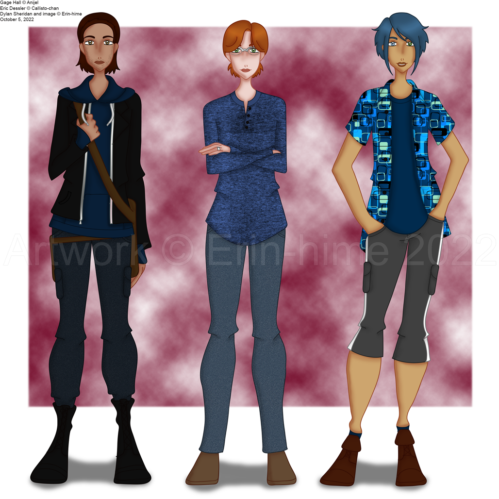Blue Clad Love Interests - Anijel's Gage, Callisto's Eric, and my Dylan.