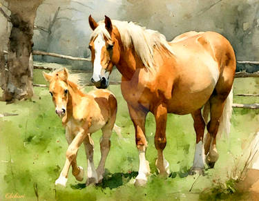 Birthing Spring - Haflinger Mare and Foal