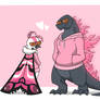 Pink Godzilla and Mothra