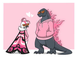 Pink Godzilla and Mothra