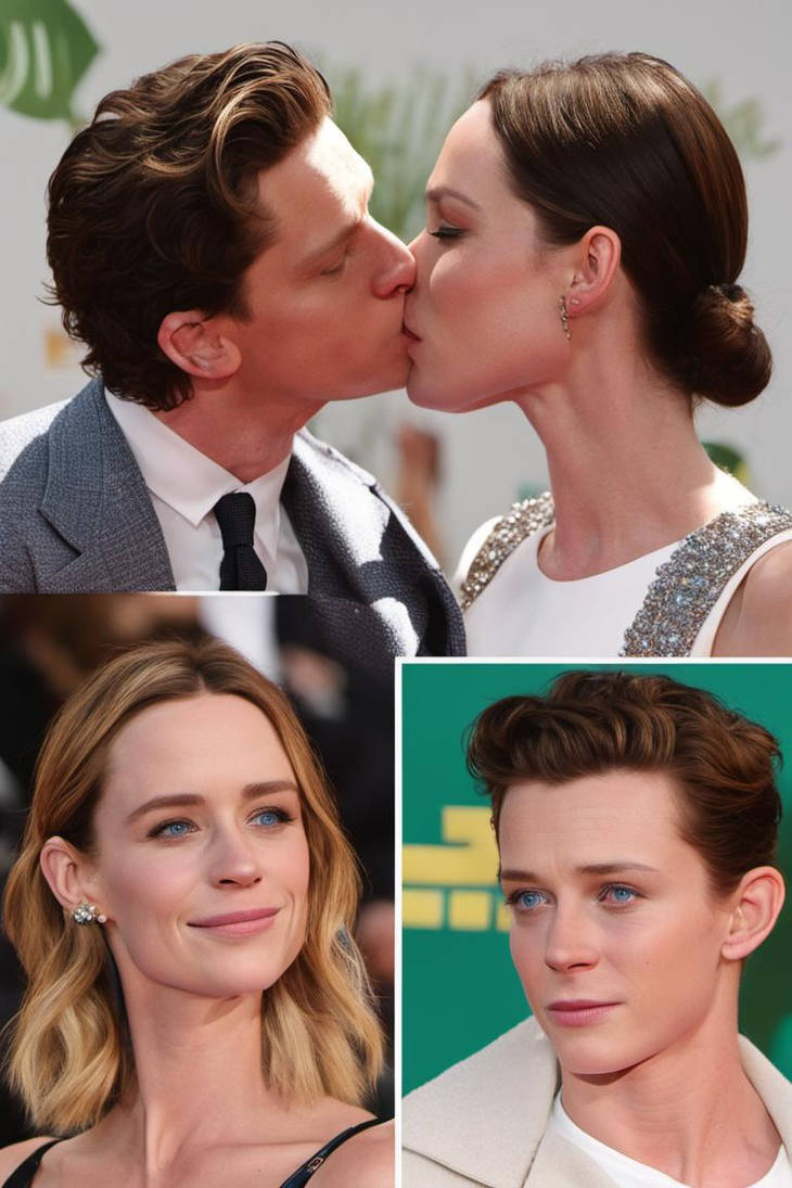 Tom Holland kissing Emily Blunt