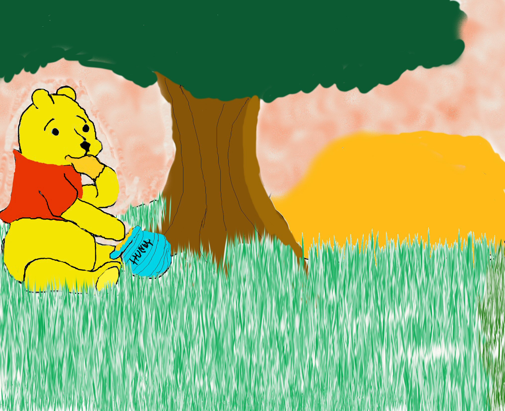 Pooh under a tree