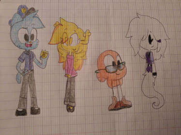 Adult Gumball,  Penny,  Darwin and Carrie