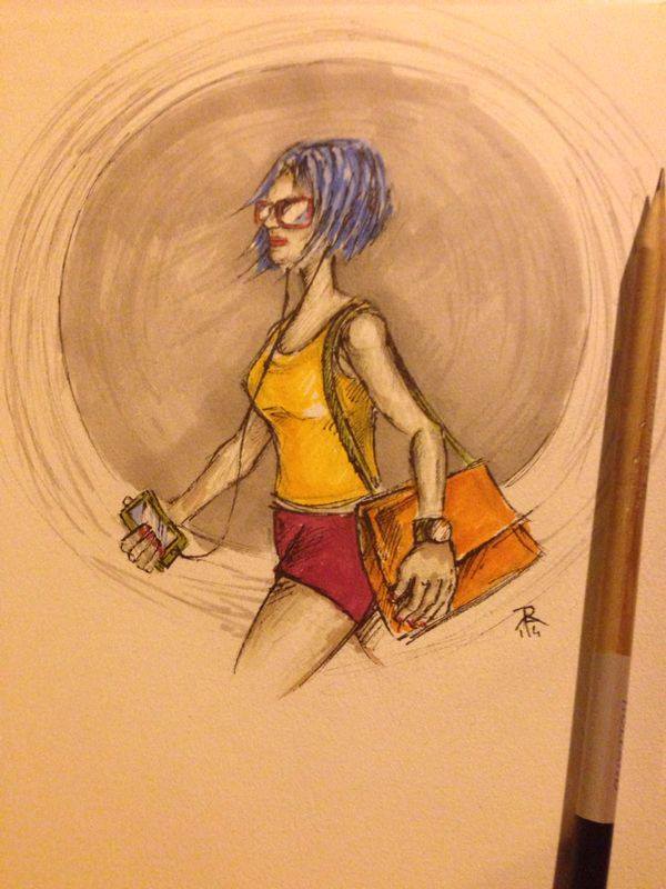 blue haired girl sketch