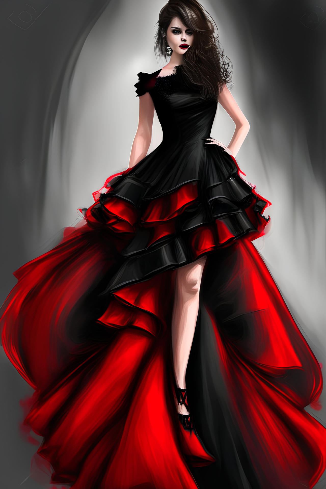 Fashion Model in a red and black dress by Val-Navi on DeviantArt