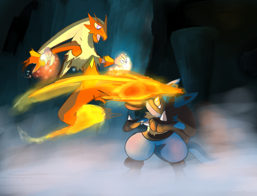 Blaziken vs Lucario by nintonbp on DeviantArt.