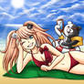 Junko and Monokuma on the Beach
