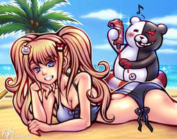 Junko And Monokuma at the Beach