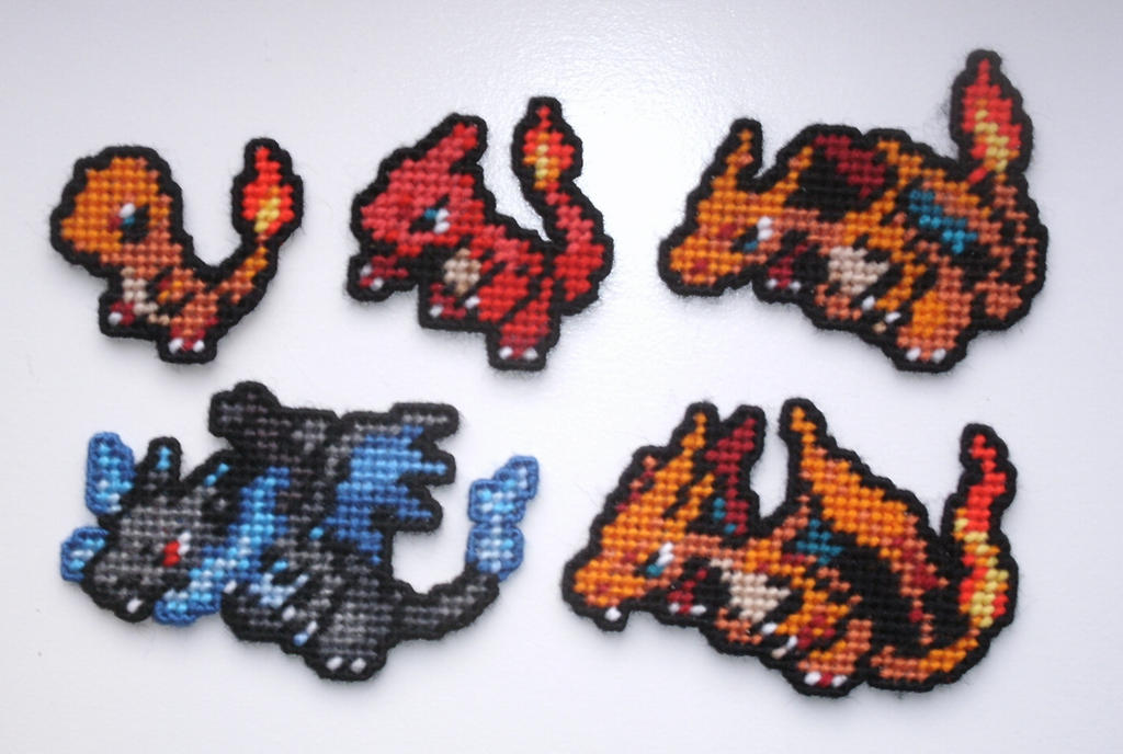 Pokemon Sprite Stitches - Charmander Family