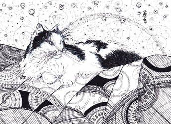 Hvitfoss White Waterfall The Cat, Inktober 6-2017 by MirielVinya