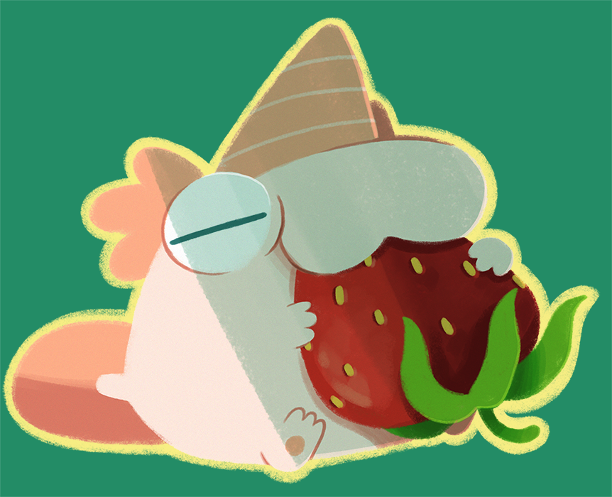 lotlcorn eats a strawberry