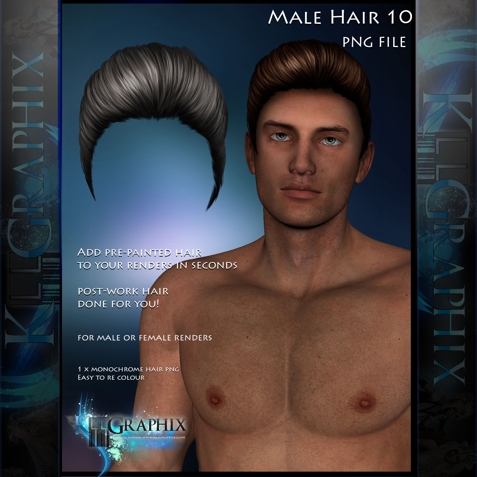 Male Hair 10 Painted Instant hair PNG add on stock