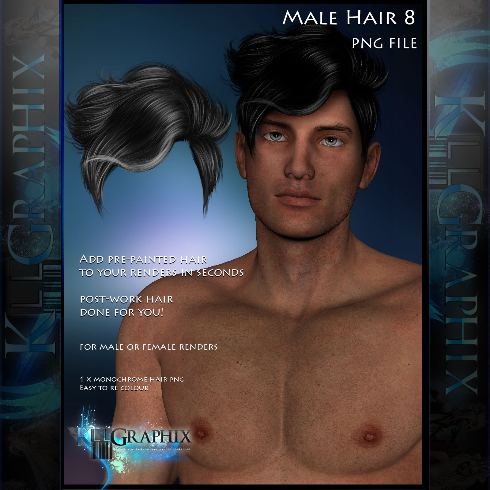 Male Hair 8 Painted Instant hair PNG add on stock