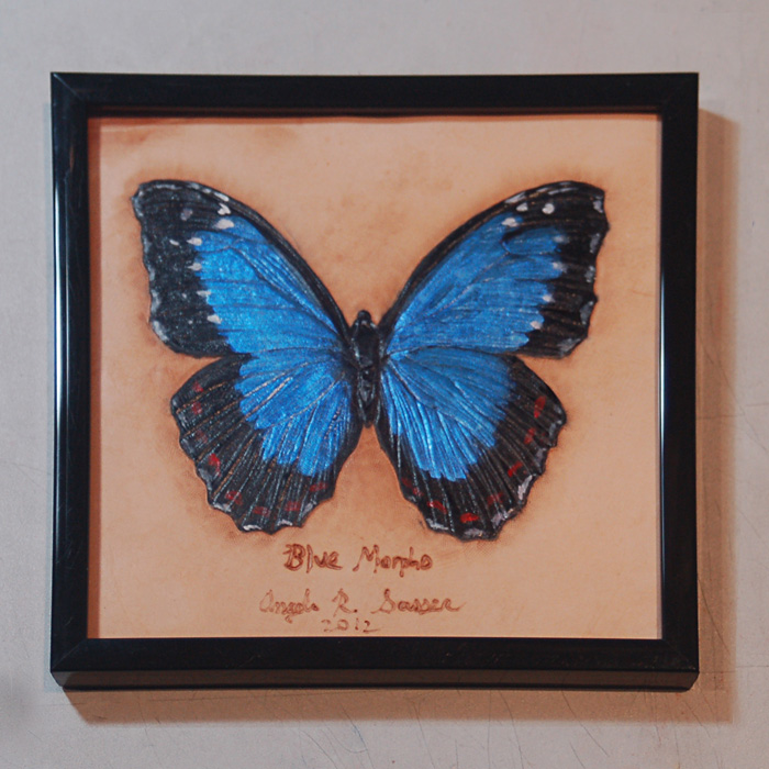 Blue Morpho 'Specimen' on Leather