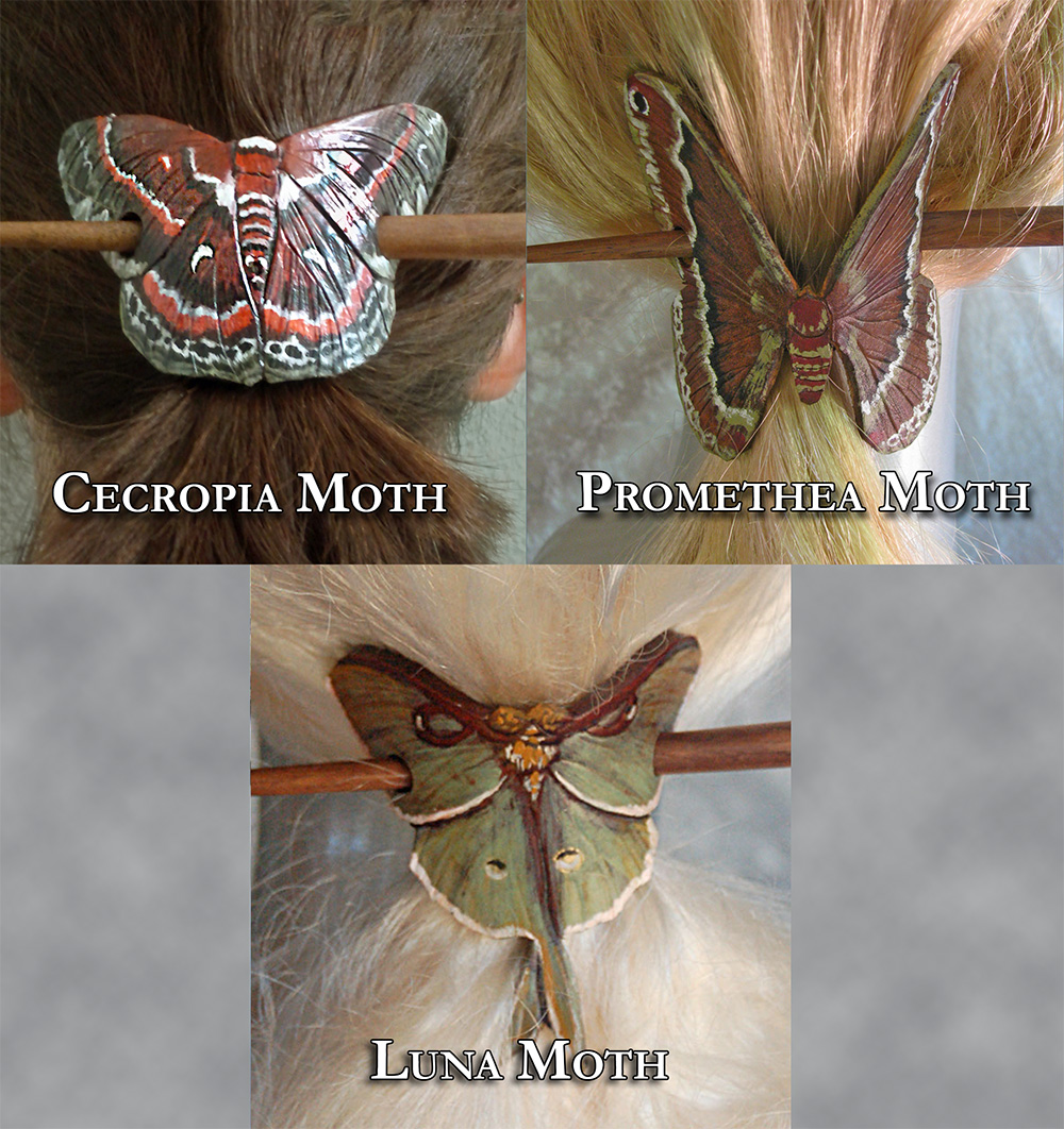 Leather Moth Brooches: Cecropia, Promethea, Luna
