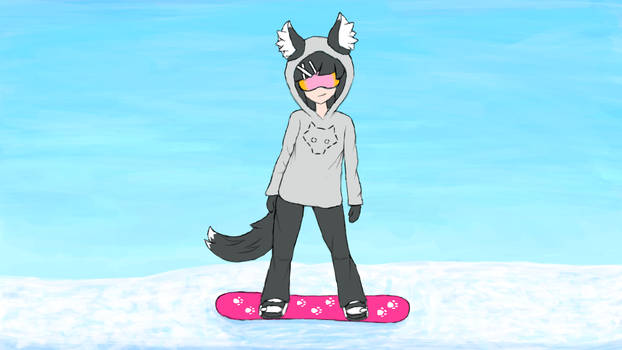 Kitsune on a snowboard