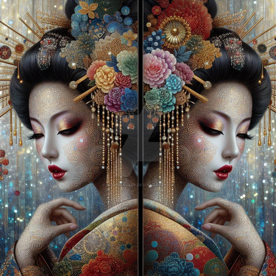 Multistar Geisha Geisha Split Portrait by elektrajade on DeviantArt