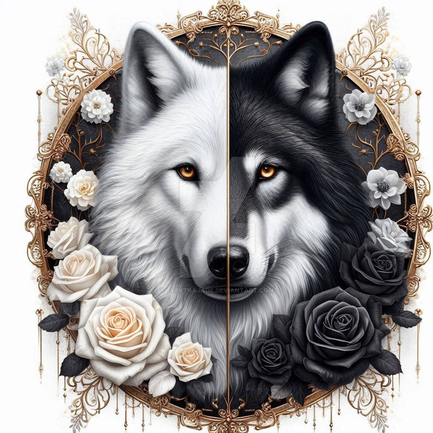 Wolf Reverse Split Split Portrait Wolf by elektrajade on DeviantArt