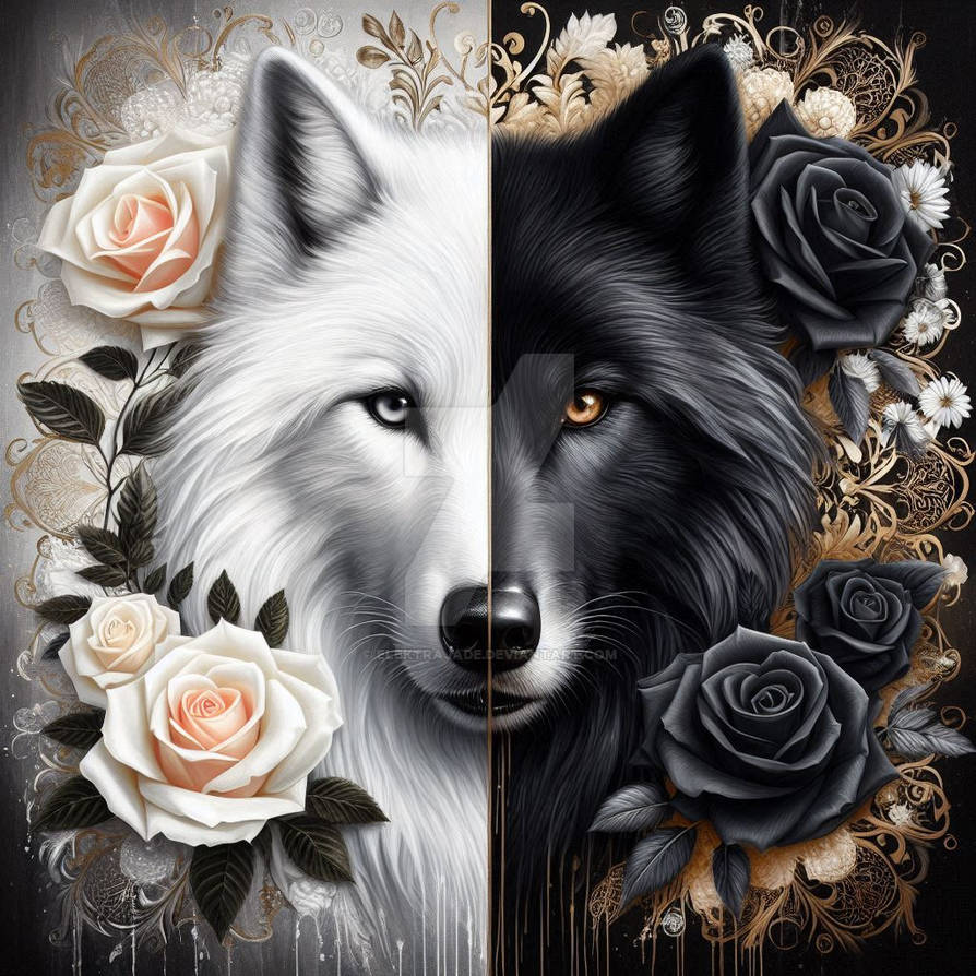 Wolf Reverse Split Wolf Split Portrait by elektrajade on DeviantArt