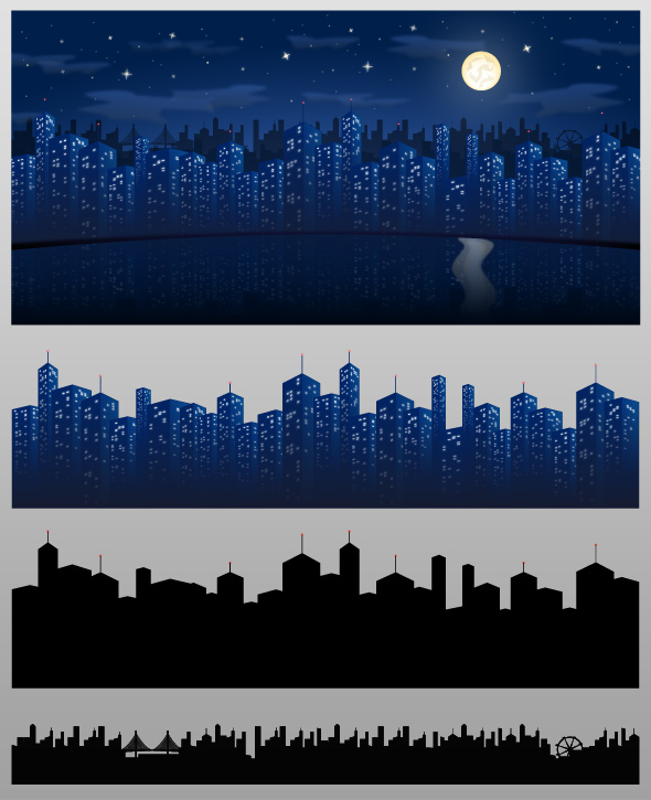 City At Night Vector Background and Skyline