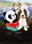 Pooch with panda by merearthling