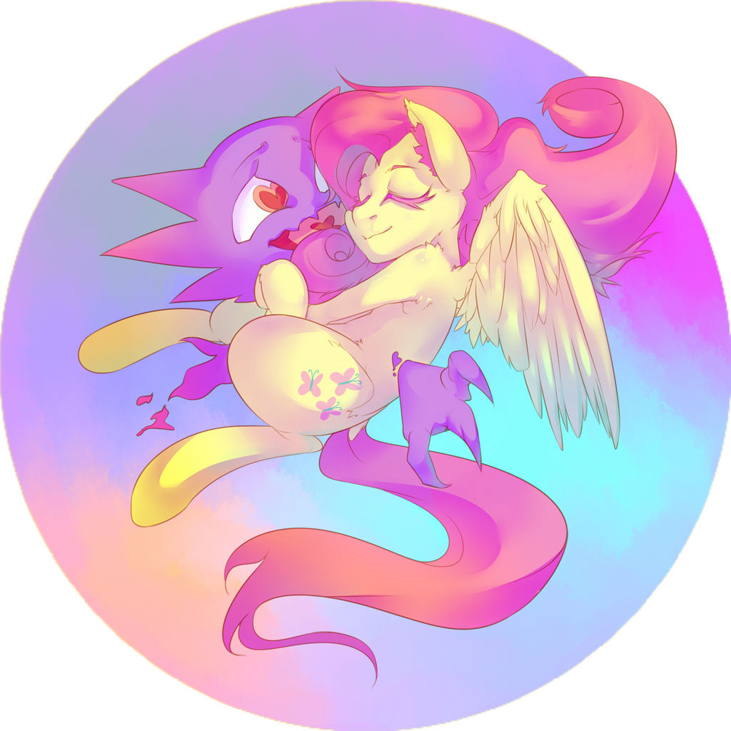 Fluttershy hugging a Haunter