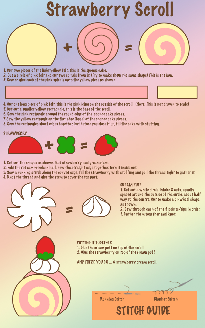 Strawberry scroll felt cake by apple-pai