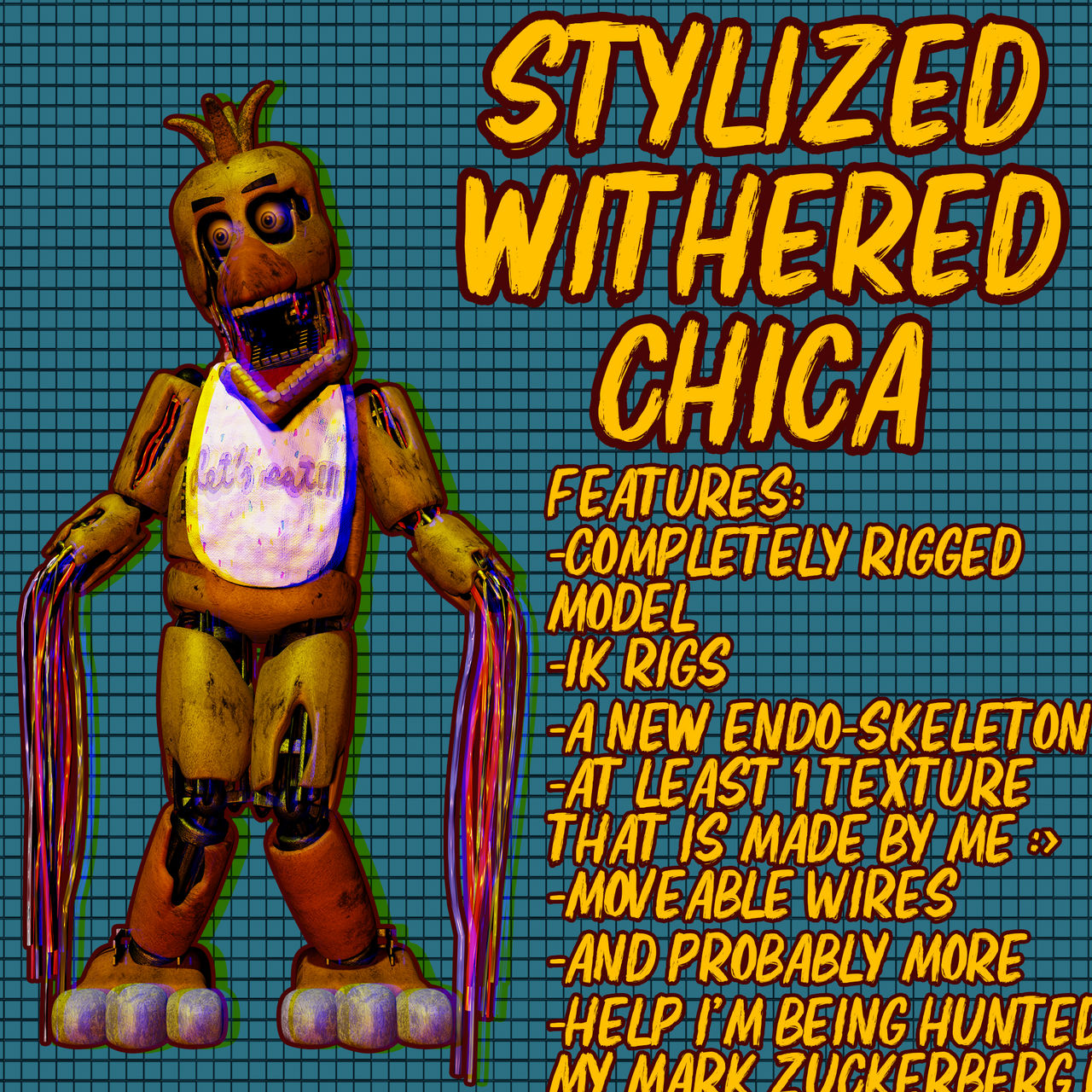 Withered Chica V4 full body [Blender FNAF] by TRAWERT