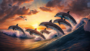 Dolphins Gracefully Leaping into the air.