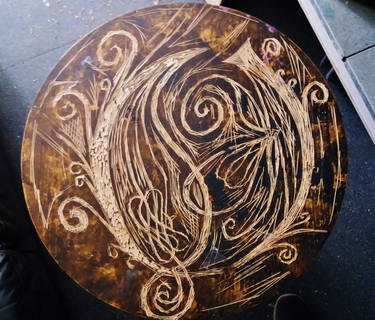 Opeth logo table carving