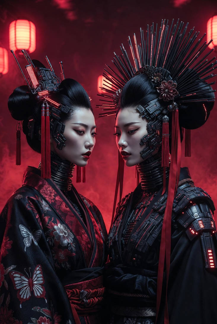 Multistar Geisha Neon Geisha Duality by AIofAlchemy on DeviantArt