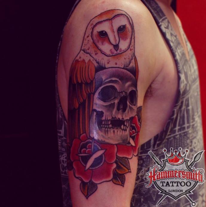 Alex Roze Neotraditional Owl Skull Westlondon