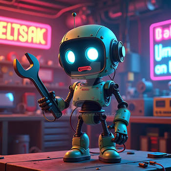 Hilarious Robot Meme in Neon Workshop