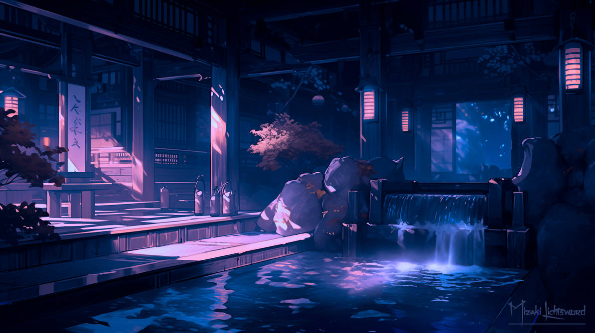 Hot Spring at night 2 by Mizakiiarte on DeviantArt