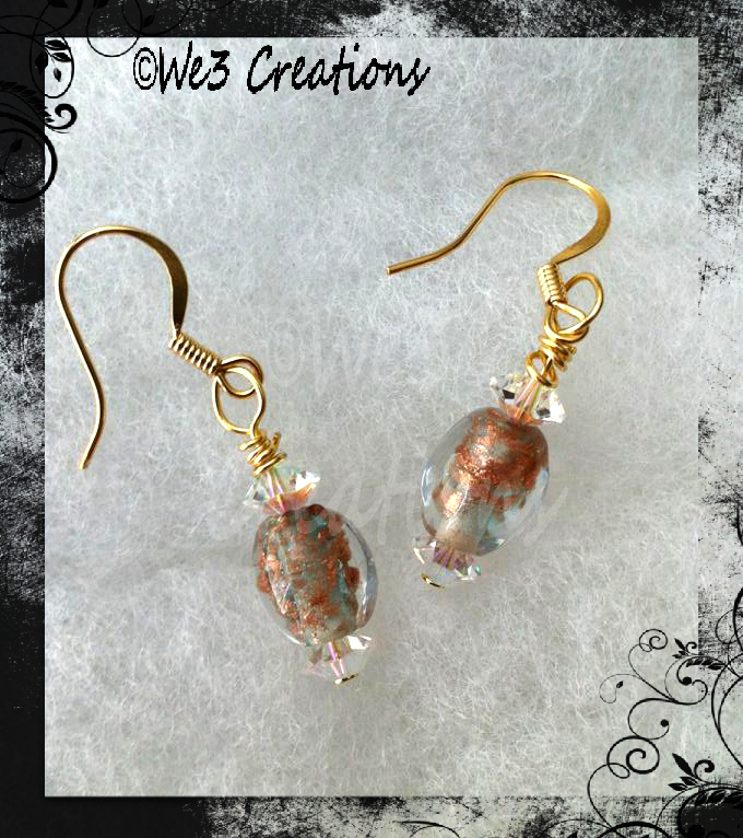 Lt Green with Copper Flecks Glass Earrings