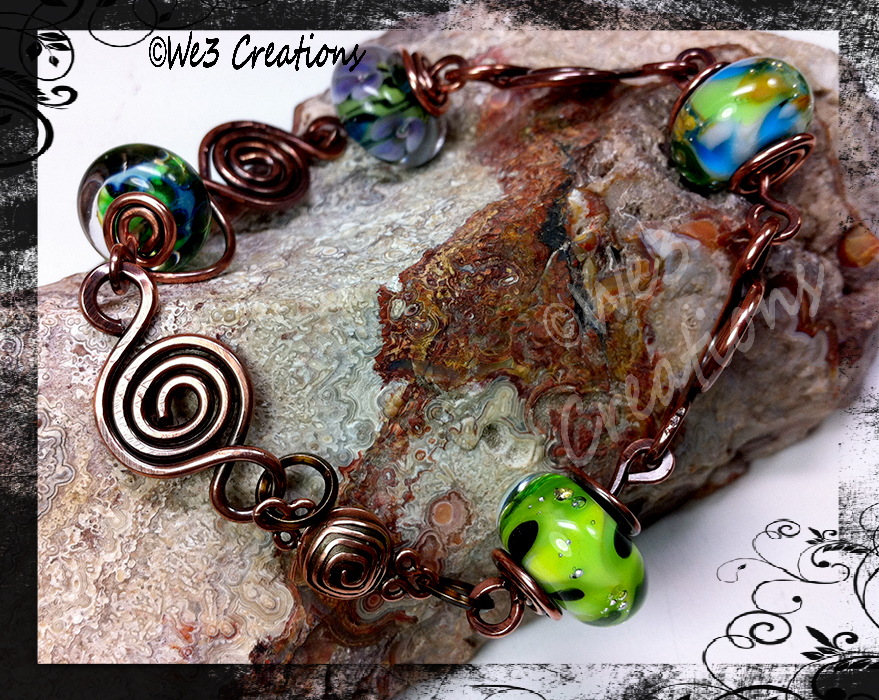 Green Lampwork Beads with Swirls Bracelet