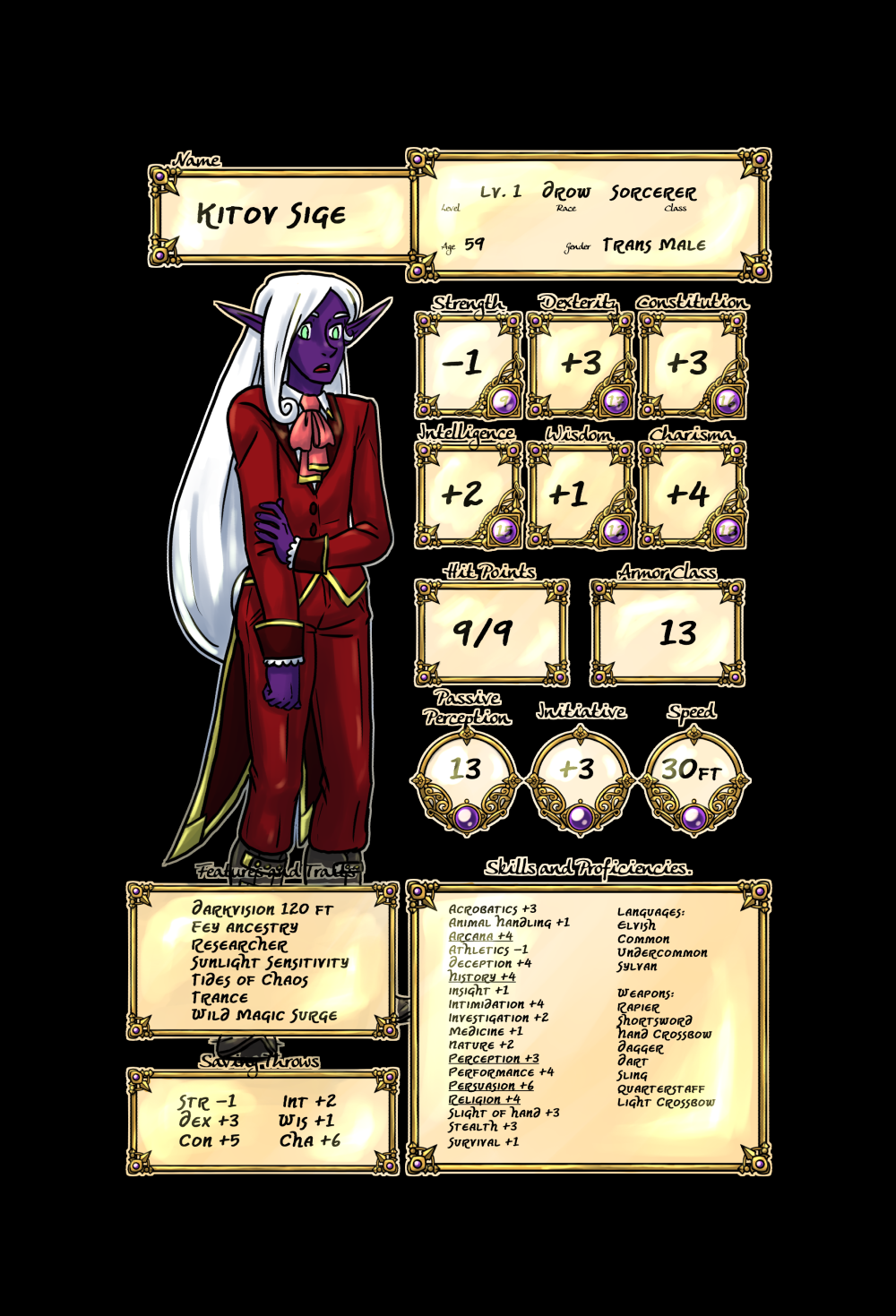 Crypts and Cantrips Kitov's character sheet by kytri