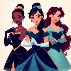 Tiana, Mulan and Belle are going to the ball