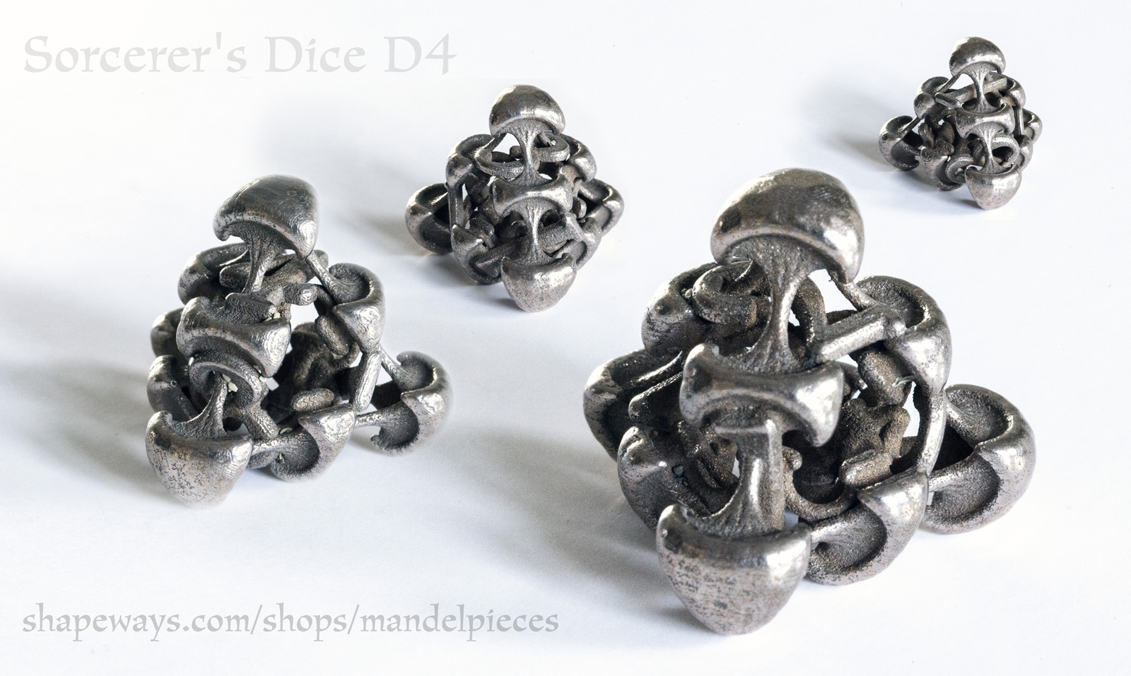 Sorcerer's Dice D4 - 3D printed in Steel by MANDELWERK