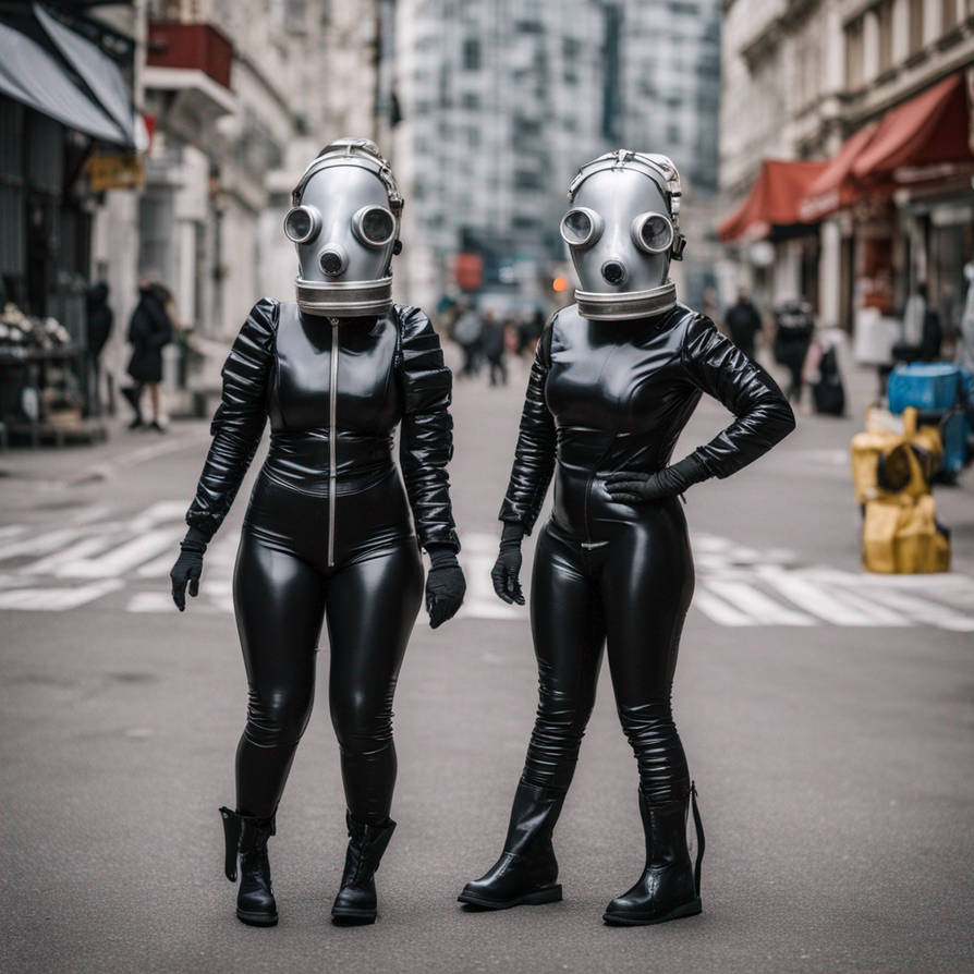2 Girls in thick latex suit with heavy mask, goggl by masklover2001 on ...