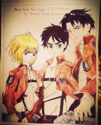 Levi Ackerman, Eren Yeager and Armin Arlert..