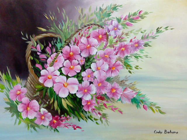 Pink Flowers in oil paint