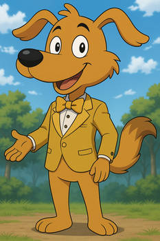 Anime-Style Shifty Dingo in Gold Tuxes